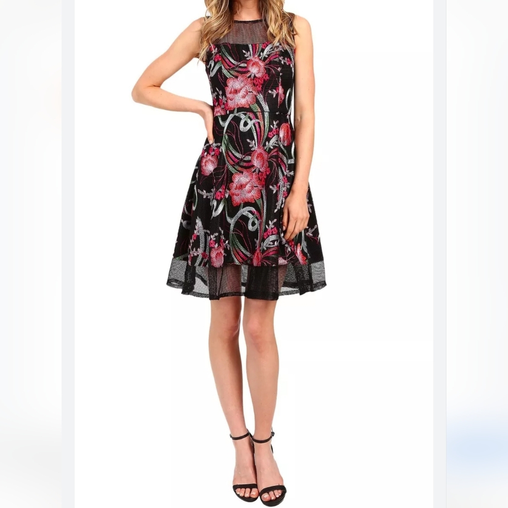 Aidan by Aidan Mattox Embroidered Mesh Fit & Flare Dress
